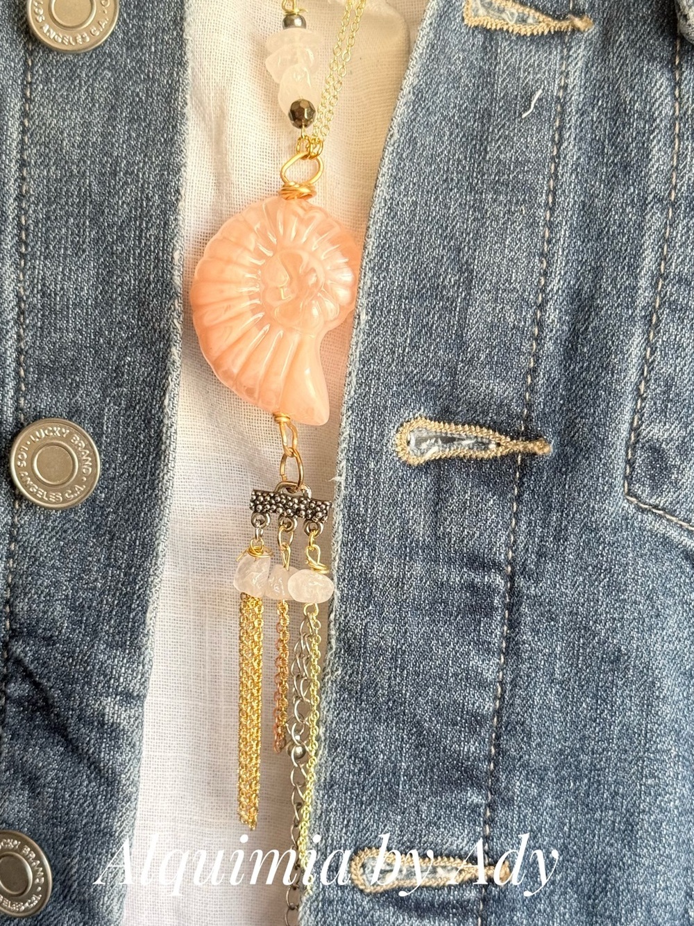Summer beaded Pink Rose Quartz Nautilus Tassel Necklace - Picture 11 of 11